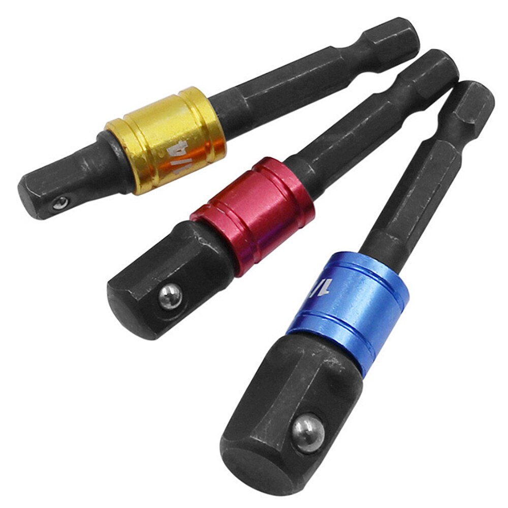 1/4 3/8 1/2 Hexagonal Shank Square Head Socket Extension Bar 3 PCS/Set Electric Wrench Sleeve Head Connection Conversion Rod