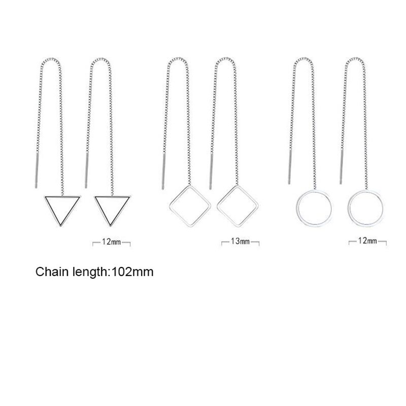 925 prata esterlina geométrica oco triângulo redondo quadrado longo borla brincos gota orelha jóias S-E456