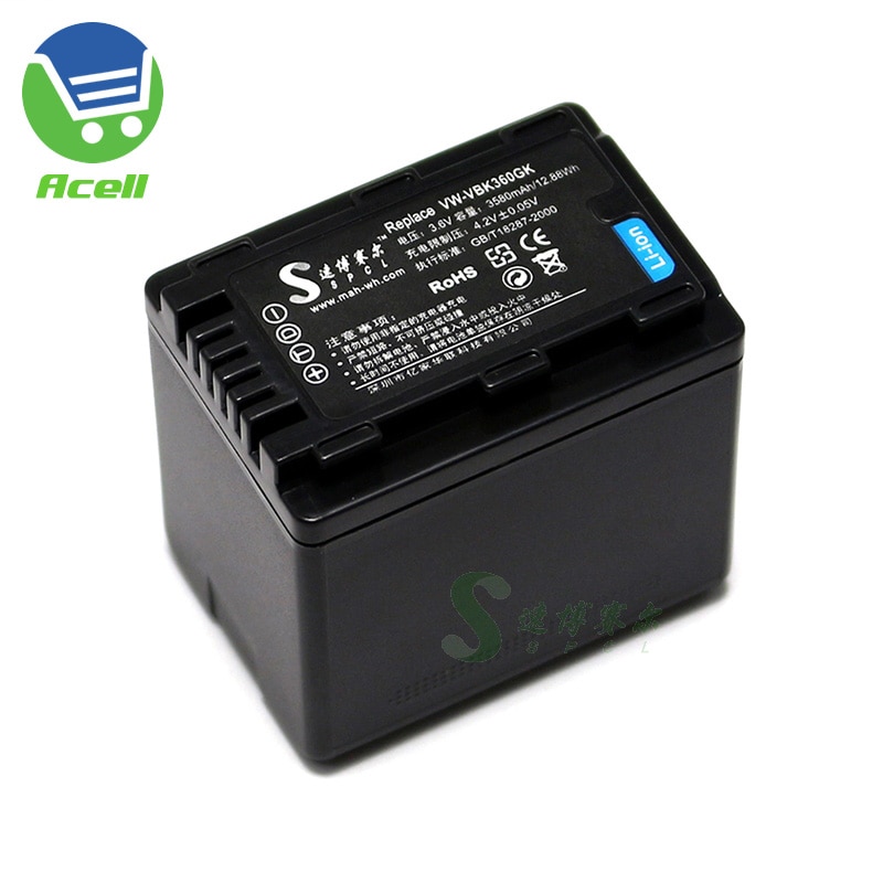 Vw-vbk 360 batteri til panasonic hc -v100 v500 v700 hdc -sd80 sd90 tm90 hs80 sdr -s70 h85 videokamera kompatibel vw-vbk 180 vw- vbl 090