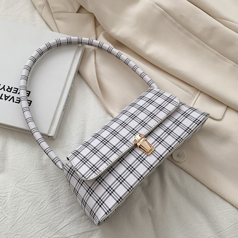 Bolso cruzado retro a cuadros para mujer, baguette con axilas, cadena de hombro, bolso de mano femenino y monedero: type 1 black