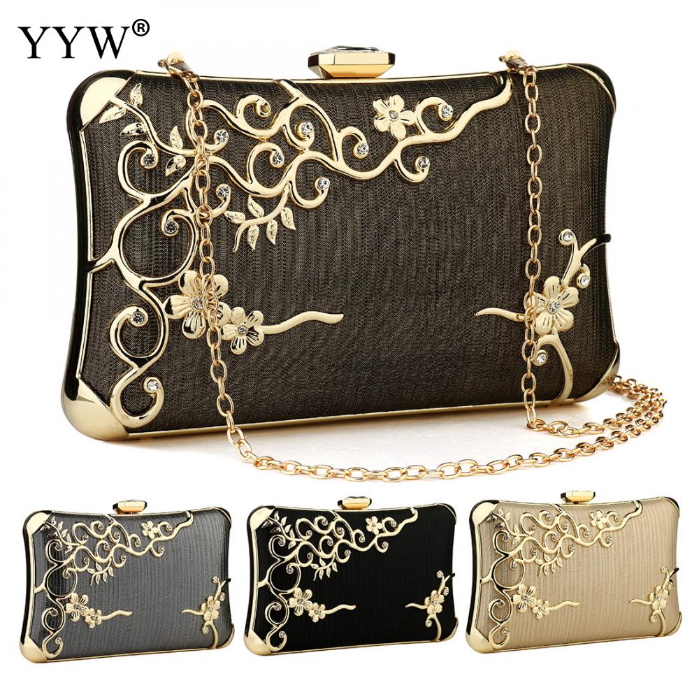 YYW Clutch Evening Bags For Women Crystal Rhinestone Clutches Purse Famale Handbag Flower Crossbody Bag