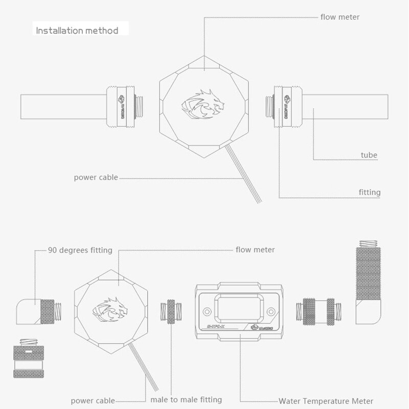 BYKSKI Water Cooler Flow Meter 2-Way 2 hole G1/4 Thread Flow Meter Fitting 5V A-RGB Light to AURA Coolant Filter Computer Cooler