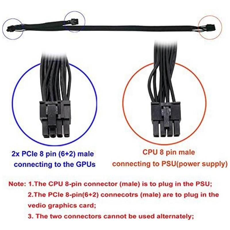 Atx Cpu 8 Pin Man Dual Pcie 2X 8 Pin (6 + 2) man Power Adapter Kabel Voor Corsair Modulaire Voeding (63Cm + 23Cm)