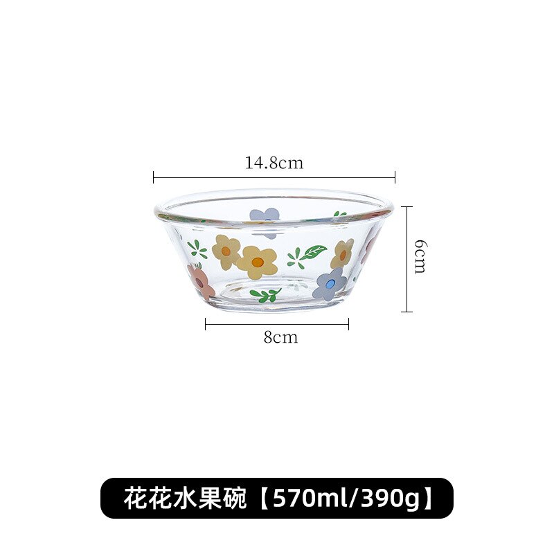 Assiette en verre de fleur cassée, ensemble de vaisselle, tasse de lait de ménage coréen, bassin à Dessert, jolie fille, petite assiette de fruits dîner: Huahua-fruit bowl