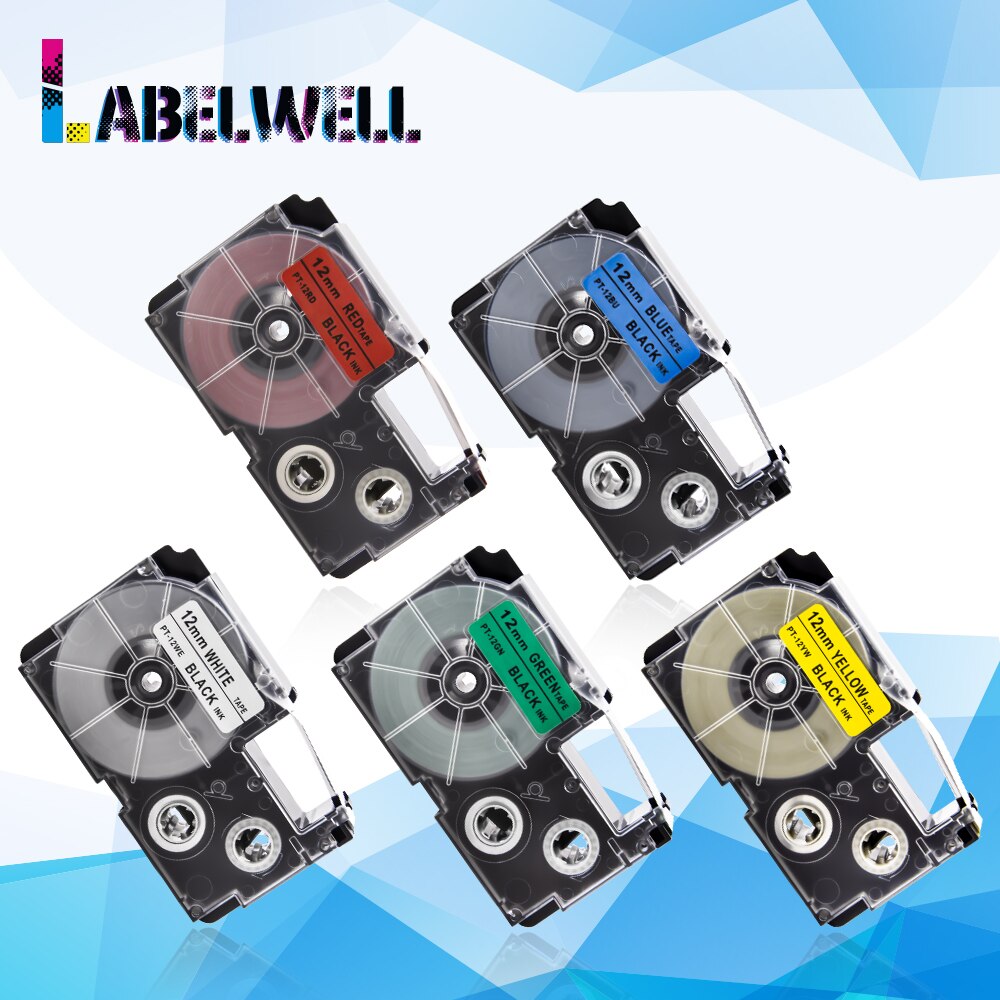 Labelwell 18color Compatible for Casio XR-12X XR-12WE XR-12RD XR-12BU XR-12YW label tape 12mm for Casio KL-60 KL-750 Label Maker