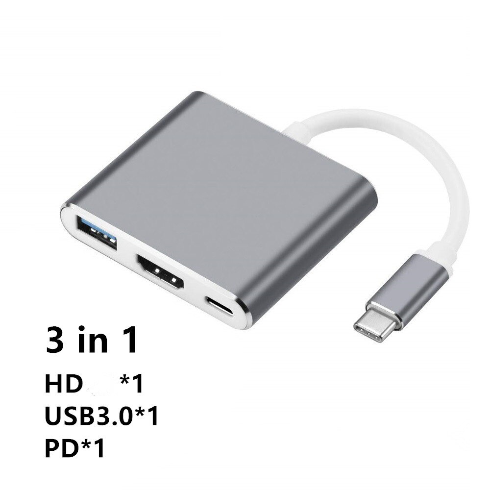 adapter kompatybilny z USB C na HDMI kabel 4K 30Hz typ C na HDMI dla MacBook Samsung S10 Huawei kumpel P20 zawodowiec USB-C rodzaj-c adapter: 3 in hub srebro