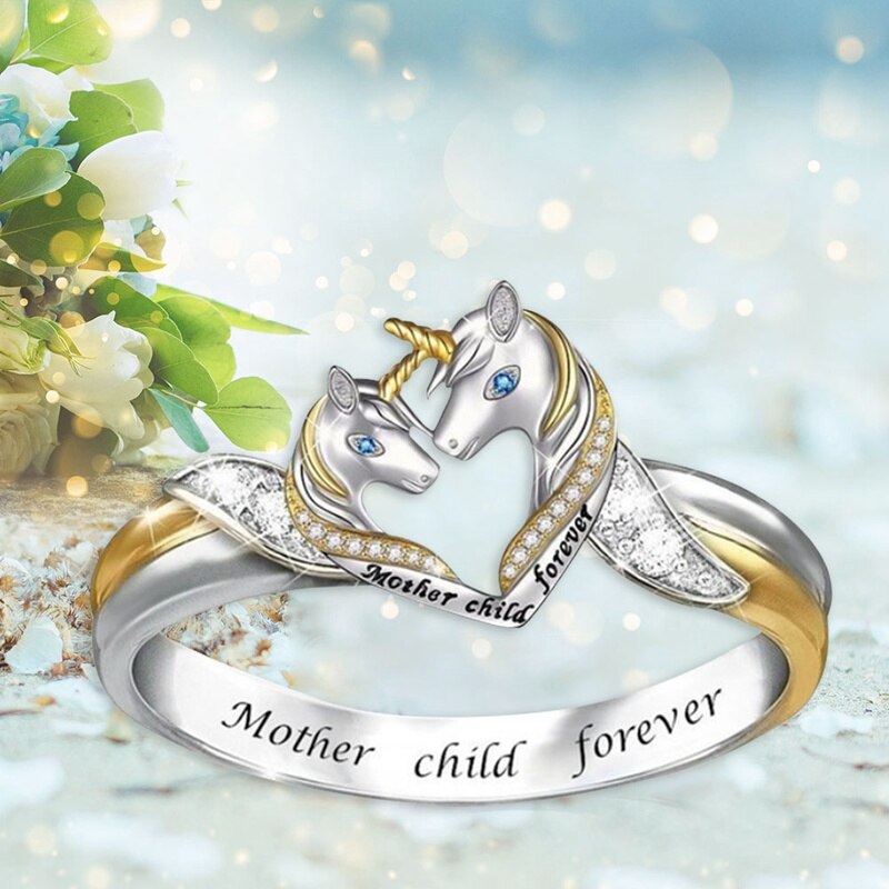 Leuke Eenhoorn Ouder-kind Ring Voor Vrouwen Kinderen Cartoon Dier Ring Cubic Eenhoorn Moeder Kind Forever Ring Sieraden