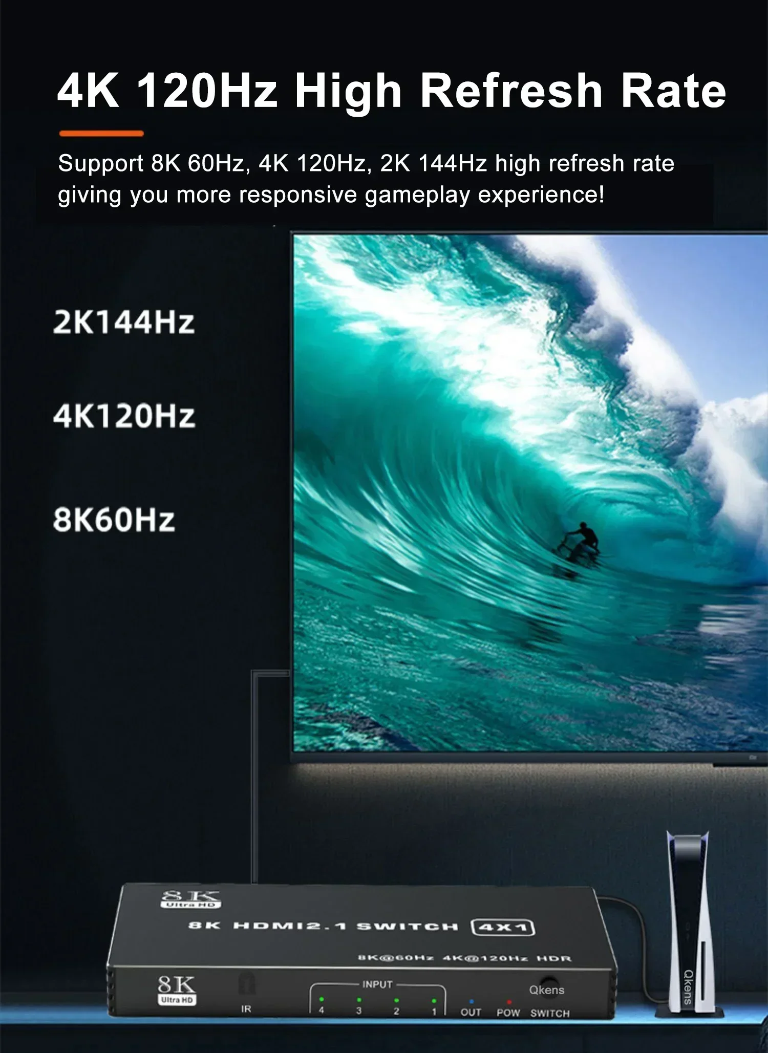 8K 60Hz HDMI 2.1 Switch Splitter 3 4 5 Poort 3x1 4x1 5x1 HDMI Switcher Video Converter 4K 120Hz Ondersteuning CEC 48gbps HDR IR Afstandsbediening