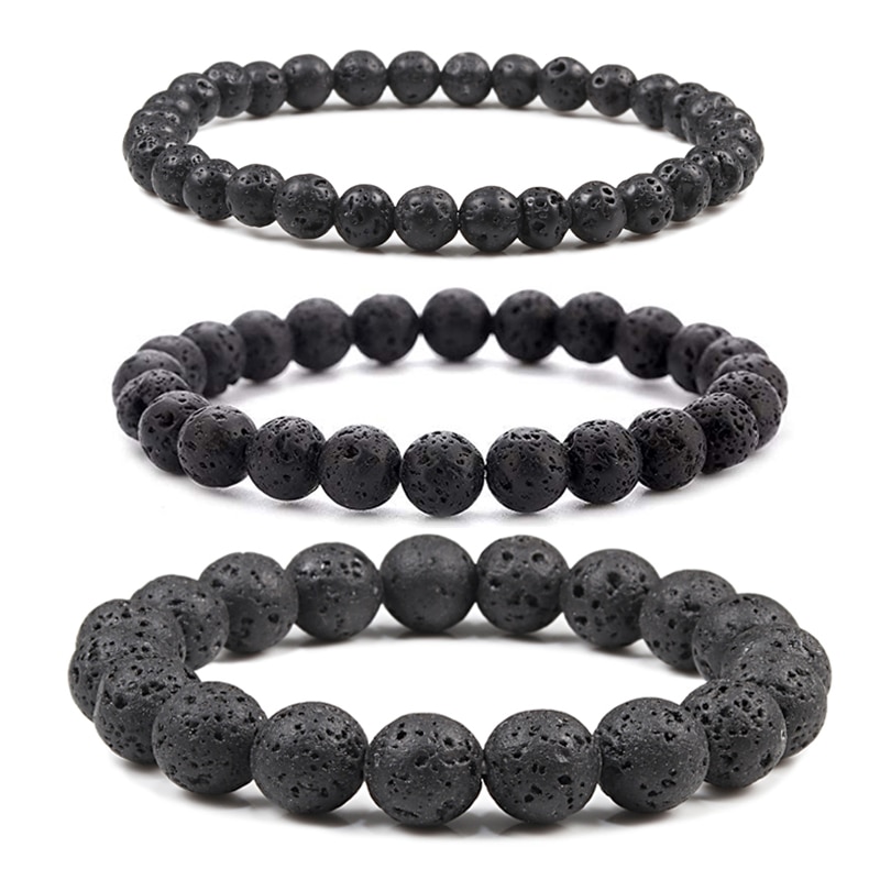 Pulsera con abalorios de piedra Natural para hombre y mujer, brazalete elástico con cuentas de ojo de tigre, Lava volcánica, 6/8/10mm