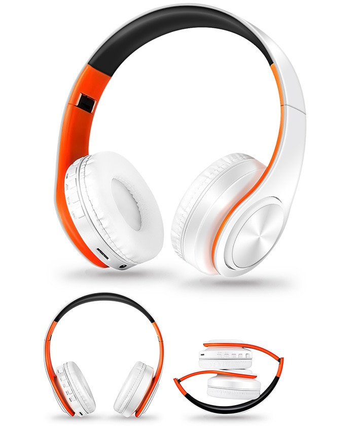 Tourya B7 Wireless Headphones Bluetooth Headset Foldable Headphone Adjustable Earphones With Mic for phone Pc Lattop Mp3 TV: White orange