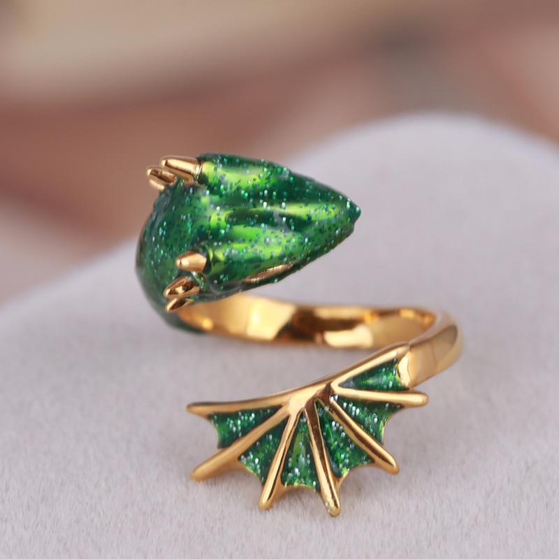 Guld topas drage ring forgyldt drage ring smykker med mousserende lyserød og hvid emalje monvatoo london: Grøn