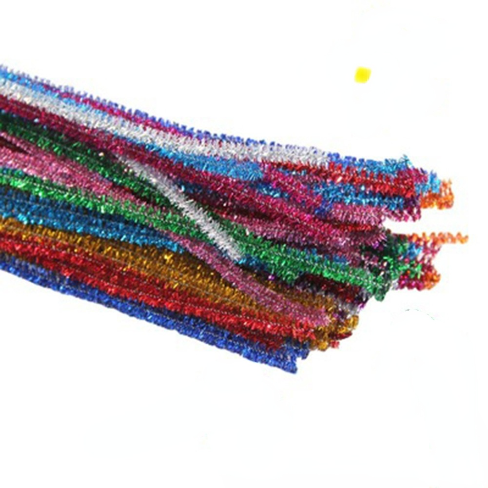 100pcs 30cm 12'' Pipe Cleaners Sparkle Christmas Chenille Craft Stems Plush Wired Sticks Xmas DIY Supplies Gold Silver Red Green: mix color