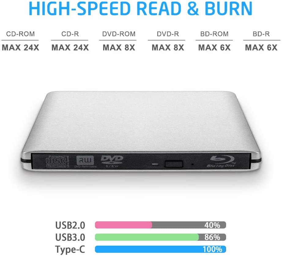 Grabador de Blu-Ray USB3.0 externo BD-ROM Unidad de DVD óptico Escritor de BD-RE Lector de Blu-Ray 3D para computadora portátil/escritorio