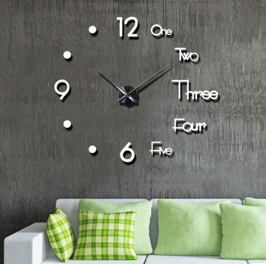 Reloj de pared grande 3D DIY, pegatinas decorativas de espejo acrílico, aguja de cuarzo, Horloge, decoración del hogar