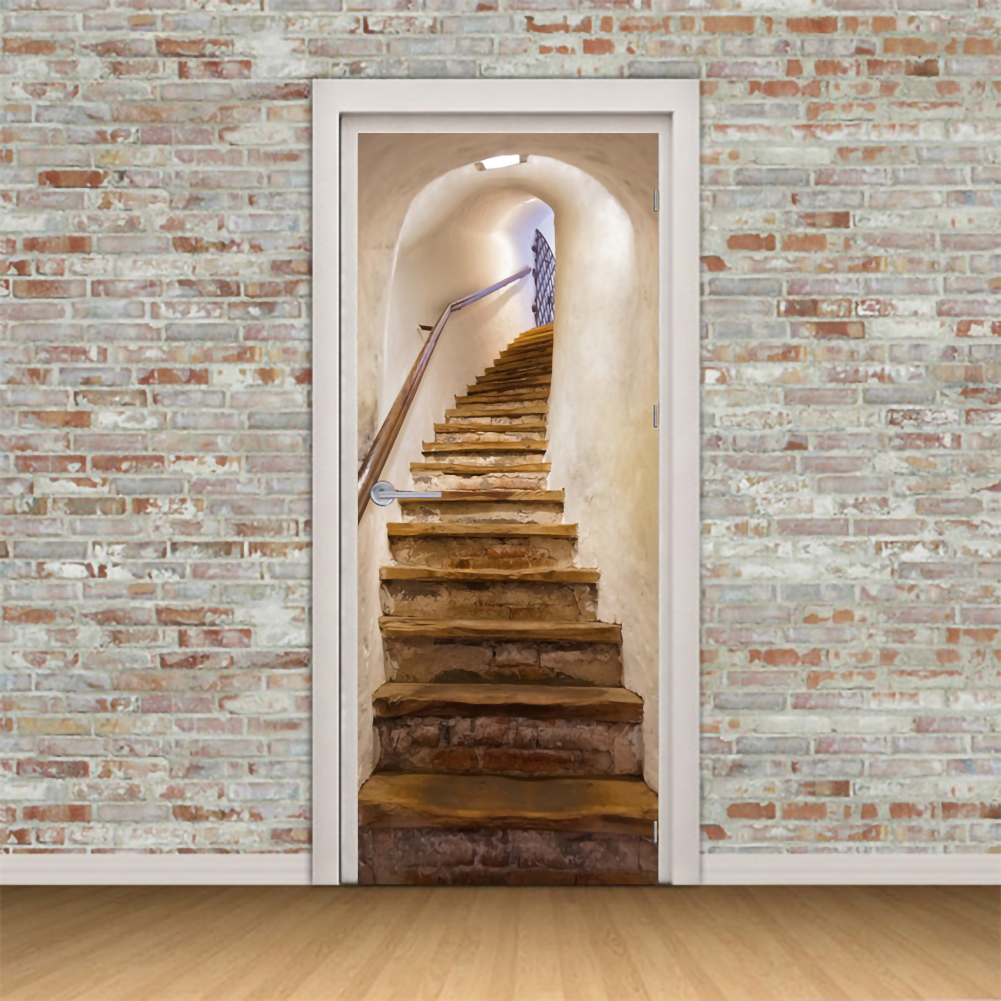 Staircase Stickers 3D Simulation Door Stickers Removable Bedroom Living Room DIY Renovation Wallpaper Easy to Clean Durable