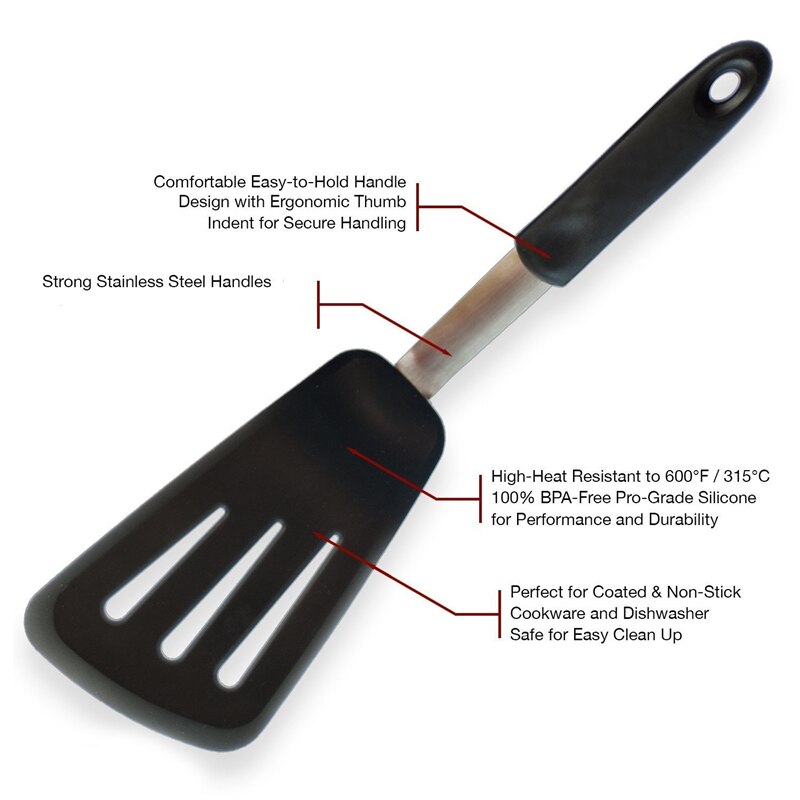 2 Pcs Silicone Turners Spatula Set Pancake Flippers Non Stick Rubber Kitchen Utensil for Cooking Fish Steak Eggs