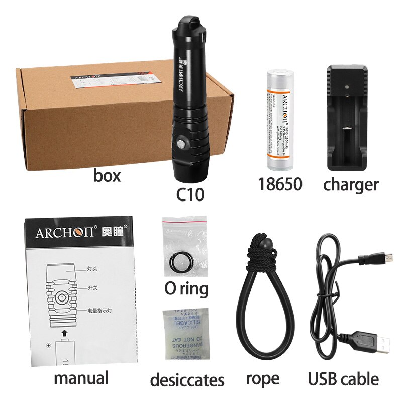 C10, linterna de buceo portátil con carga USB 1200lume, linterna subacuática de 100m, lámpara de iluminación para buceo, luz estroboscópica para buceo