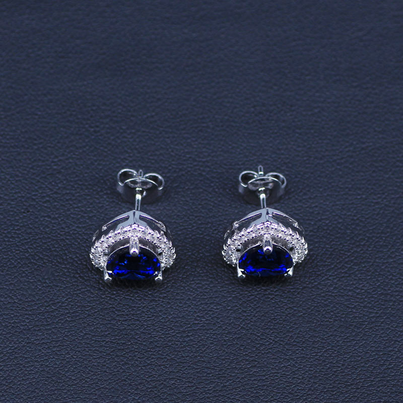 Russische eenvoudige stijl hart blauwe kristal witte zirkoon zilverkleurige sieraden sets voor dames ring ketting hanger oorbellen