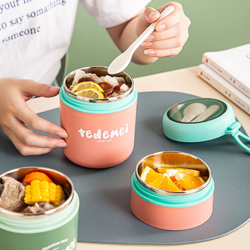 710Ml Rvs Lunchbox Drinkbeker Met Lepel Voedsel Thermische Jar Geïsoleerde Soep Thermos Containers Thermische Lunchbox