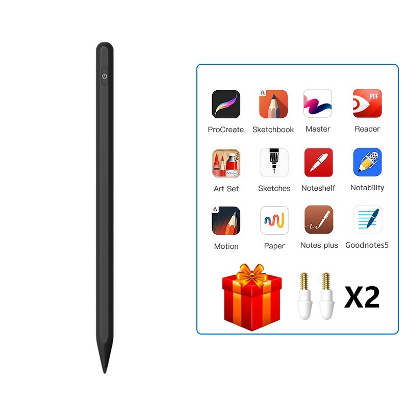 Palm Rejection Smart Pen For Stylus Apple Pencil For iPad Pro 11 12.9 For Stylus Touch Pen For iPad Air 3 10.2 mini 5: black