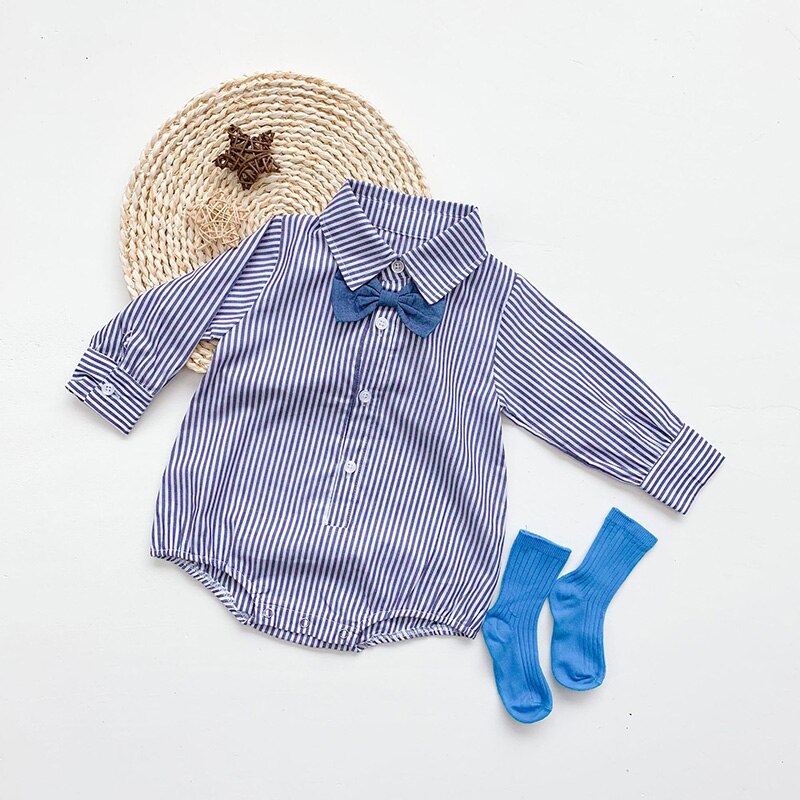 MILANCEL baby boys clothes bow decoration infant boys bodysuit striped baby boys 1st birthday clothing