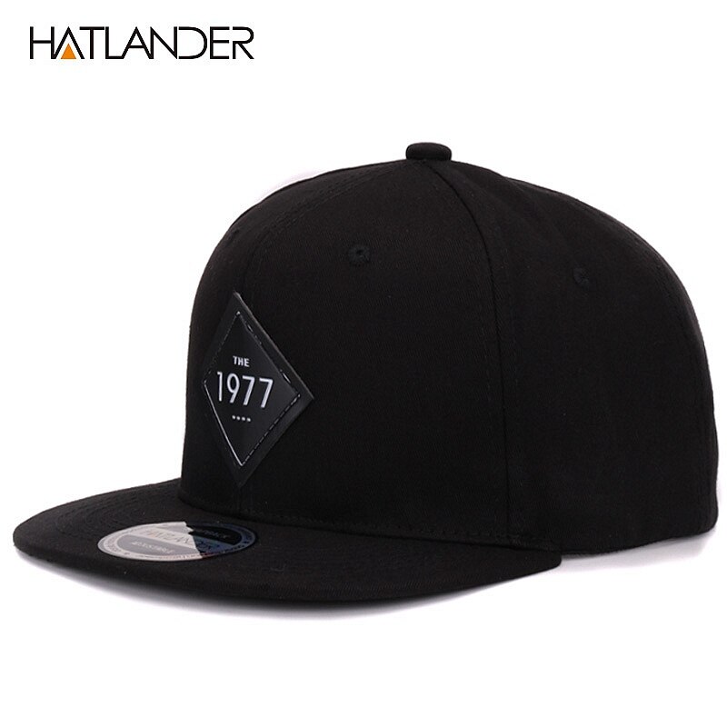 [HATLANDER] Vintage 1977 cool plat bill casquette de baseball femmes hommes gorras planas snapbacks chapeau de camionneur en plein air hip-hop snapback casquettes: Black