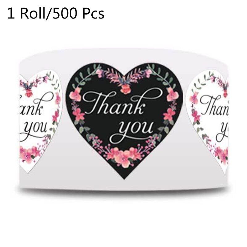 500 Stuks Bloemen Dank U Stickers Hartvormige Afdichting Voor Kleine Winkel Bruiloft Bakken Geschenkverpakkingen Stickers Verjaardagsfeestje