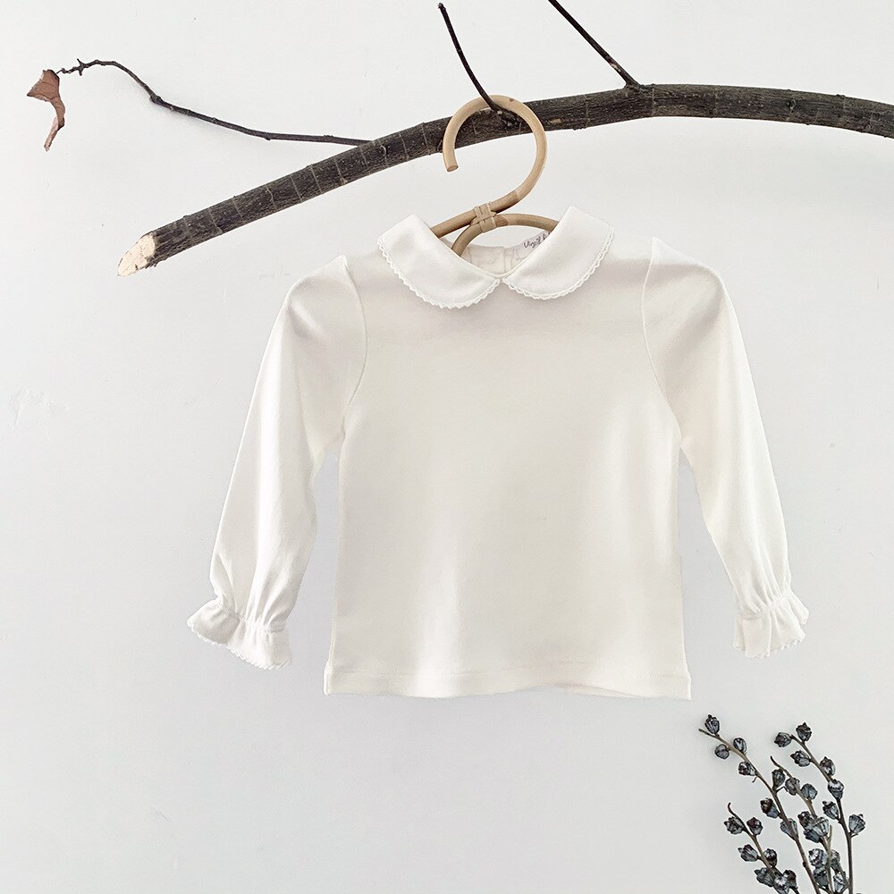 Blusa blanca de manga larga con cuello de pétalo para niña, Camisa de algodón para niño, jerséis para niño niña, Otoño e Invierno: 3t