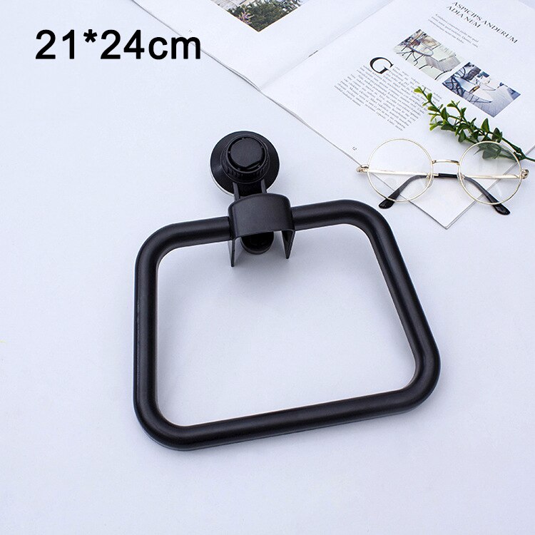 Strong Suction Cup Towel Hanger Ring Bathroom Punch-free Plastic Towel Rack Bathroom Toilet Kitchen Seamless Cleaning Rug Holder: Black