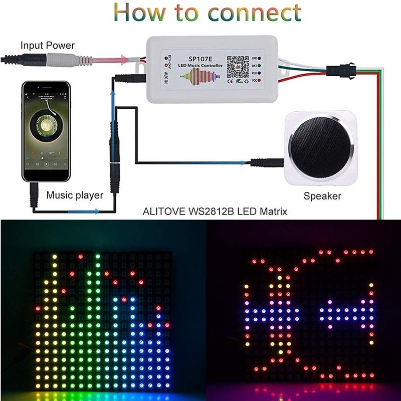 FULL-WIFI RGB SP107E Pixel IC SPI Music Bluetooth Controller for WS2812 SK6812 SK9822 RGBW APA102 LPD8806 Strip DC5-24V