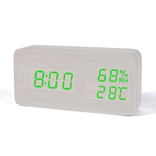 Suncree Wood Wooden LED Alarm Clock,Despertador Temperature Humidity Electronic Desktop Table Digital Clocks: white green