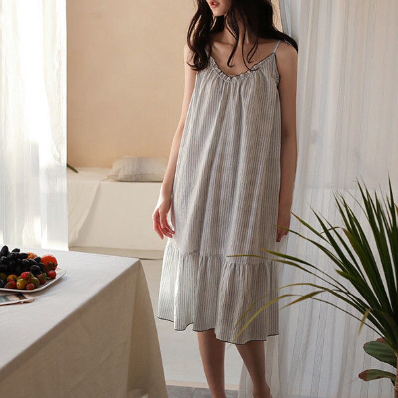 Nachthemden Oversize Losse Cozy Mouwloos Strap Ruches Trendy Eenvoudige V-hals Elegante Leisure Homewear Lounge Vrouwelijke Knielange