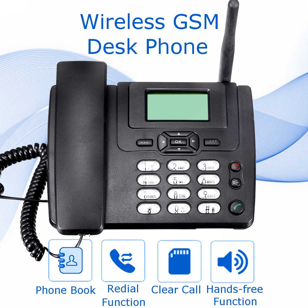 Desktop Wireless Telephone GSM Fixed Phone Support SIM Card for House Home Call Center Office Company Hotel EU Plug