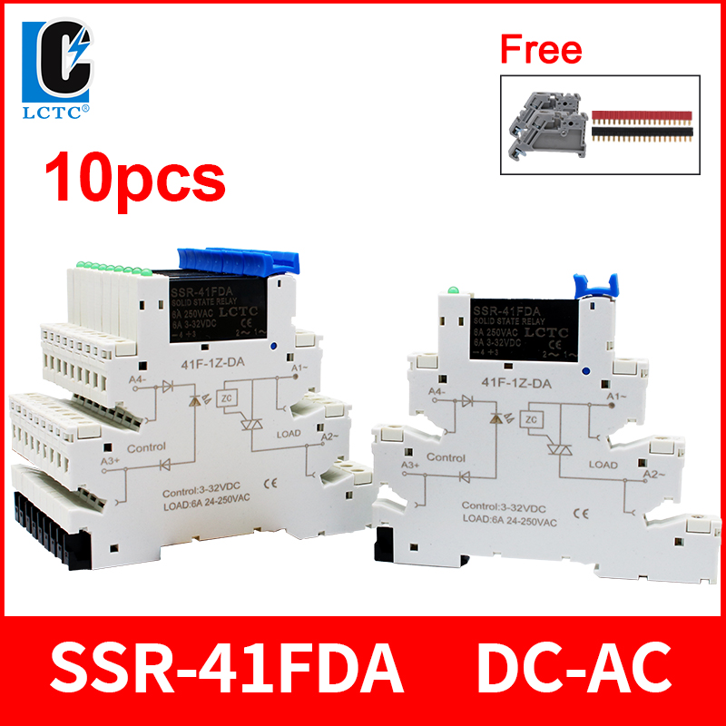 Lctc 10 stk. tyndt relæ ssr berøringsfri din-skinne terminal solid state relæmodul dc til ac dc til dc led 6a ssr -41 fda ssr -41 fdd: Største