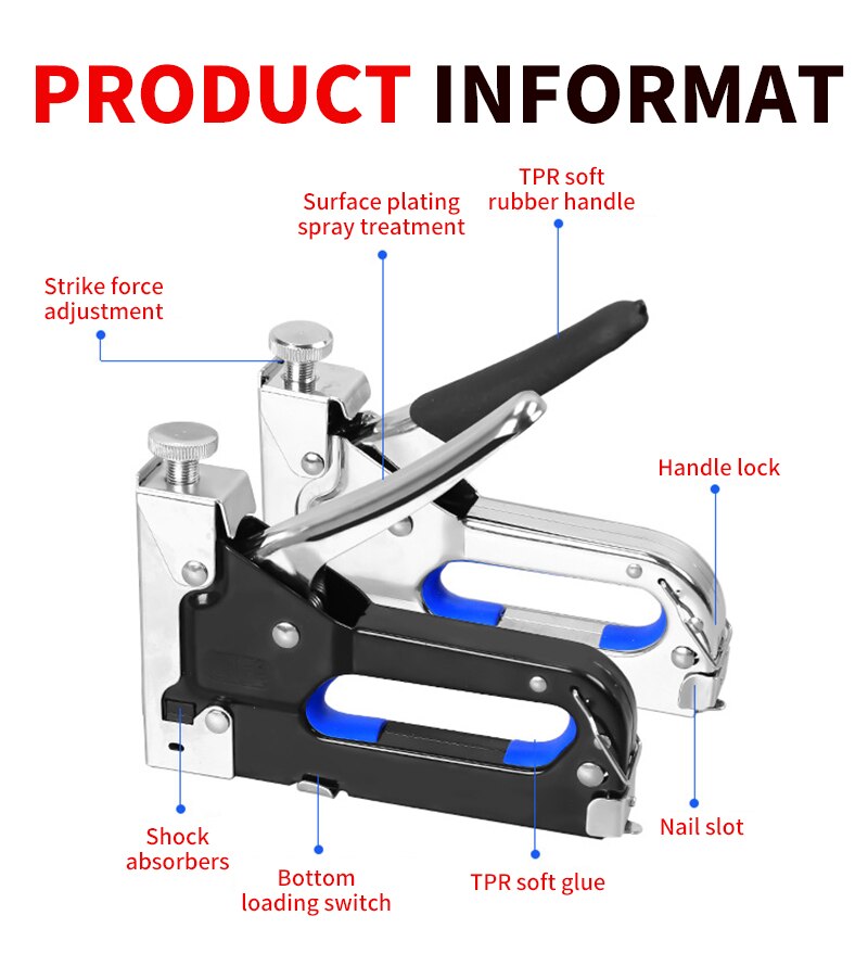 Staple Gun 3 in 1 DIY Home Decoration Furniture Stapler Manual Nail Gun with 1000 Staples Nailer