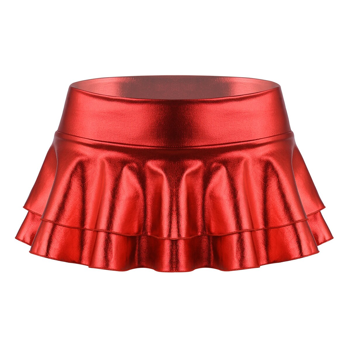 Vrouwen Glanzend Metallic Laagbouw Ruches Pole Dance Shorts Rok Lederen Club Party Dancing Festival Rave Kostuum Sexy Mini Rokken: Xl / Red