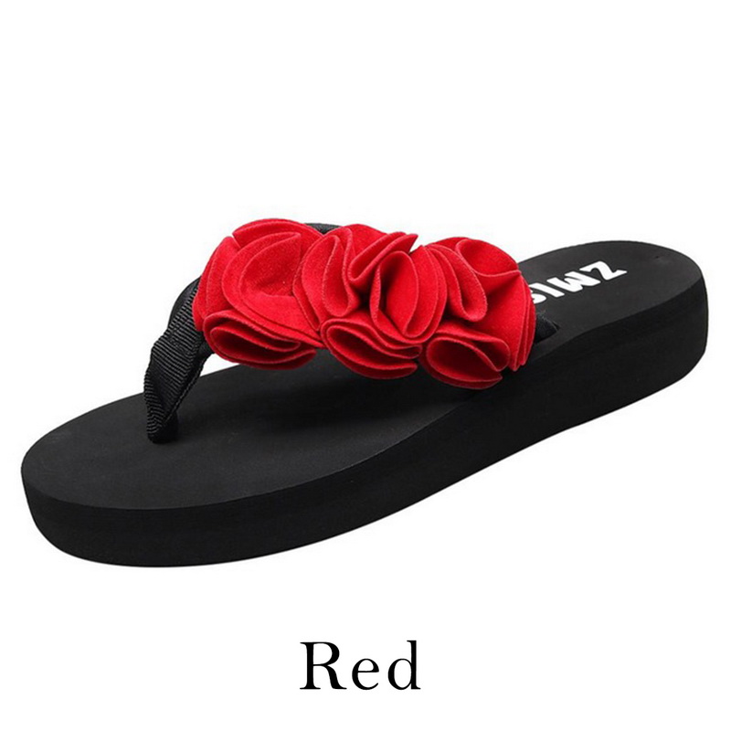 Dames slippers zomer bloemen clip teen slippers dames casual schoenen wiggen dames strand slippers antislip strandschoenen: Rood / 40