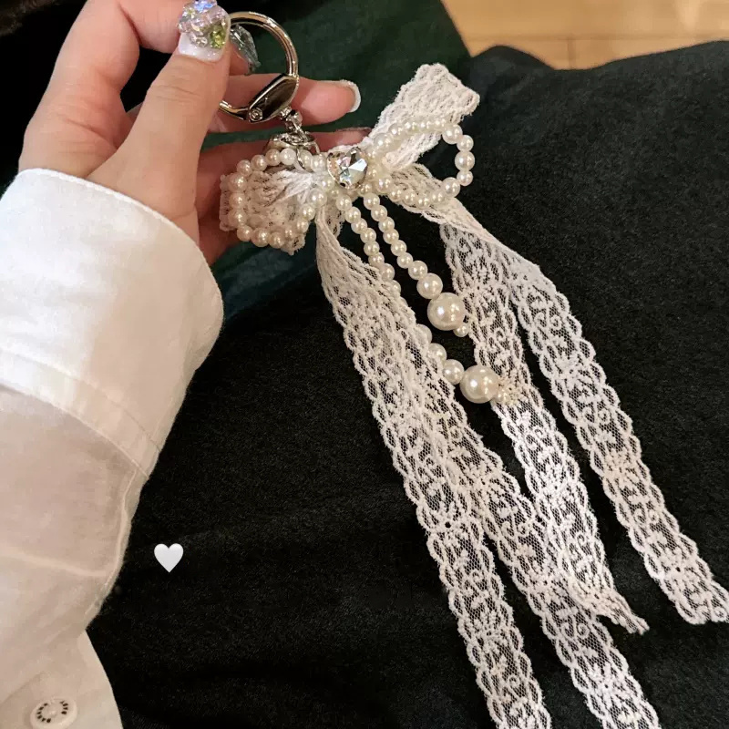 Phone Strap Charm - Lace Pearl Chain - Kawaii Bowknot Pendant - Cellphone Lanyard Keychain Accessories