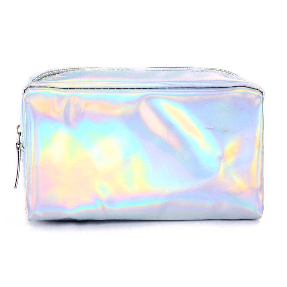 Women Ladies Multi-Function Purse Box Travel Makeup Cosmetic Bag Toiletry Pencil Case Purple Gold Silver: Silver