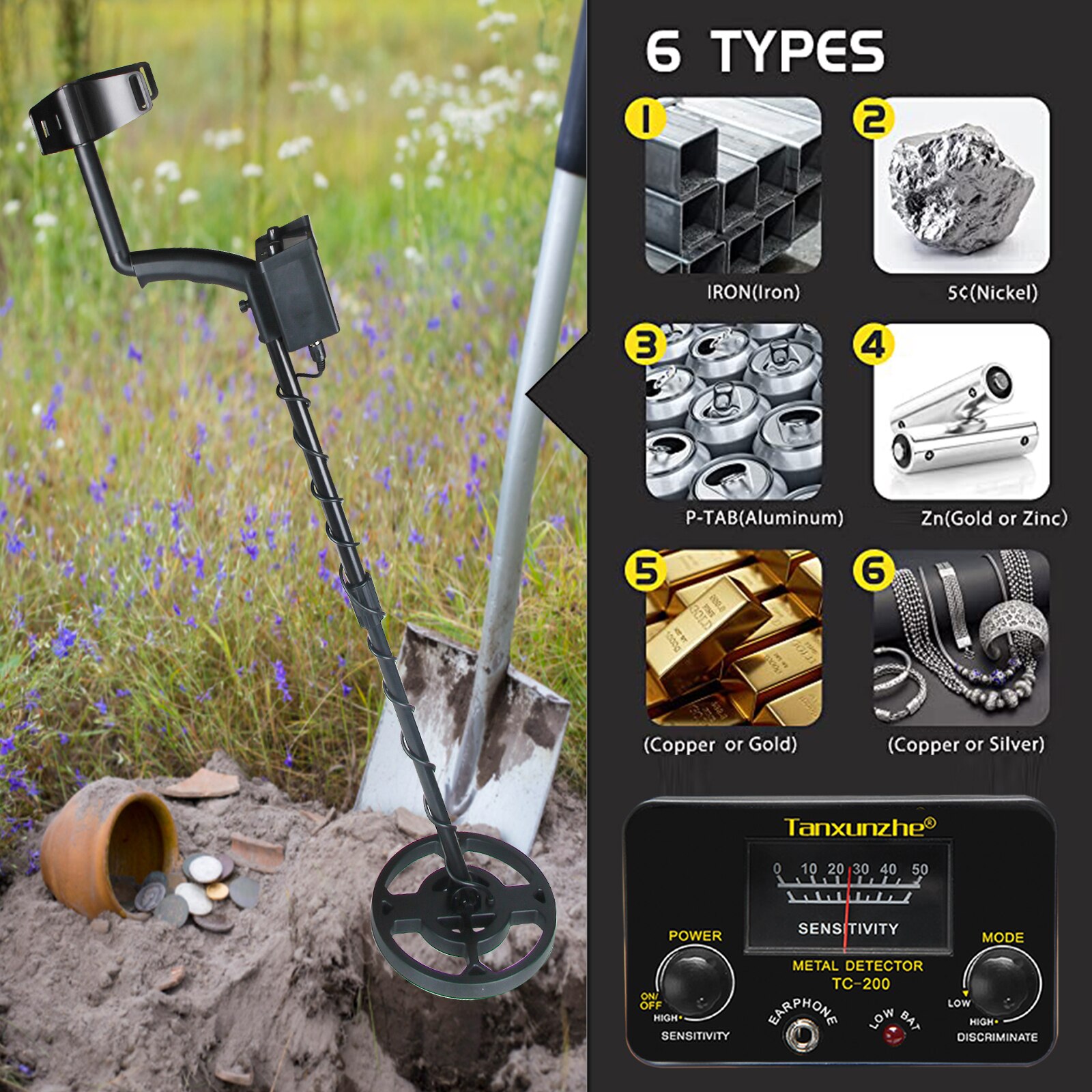 Metal Detector TC-200 Pinpointer Gold Finder Machine Portable Treasure Hunter Gold Depth Waterproof Metal Detector