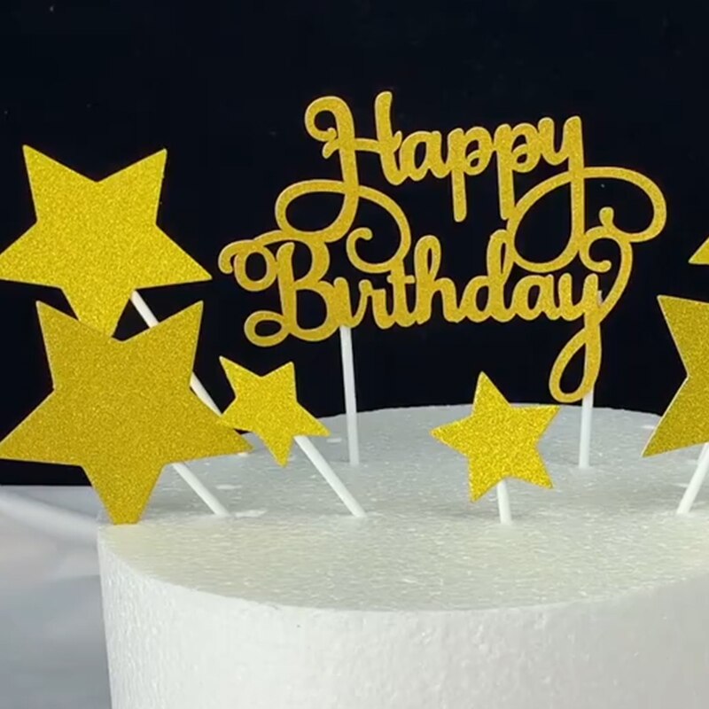 Adornos para pastel de oro rosa, confeti artesanal, decoración de tartas, estrellas, decoración para magdalenas, cumpleaños de adulto, decoración de feliz cumpleaños chico chica, 22 Uds.