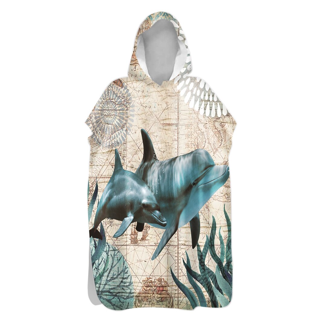Men Women Printed Diving Suit Change Robes Poncho Quick-dry Hooded Towel Sweat-absorbent Swim Robe Summer Beach Pool Swimming: Printed 6