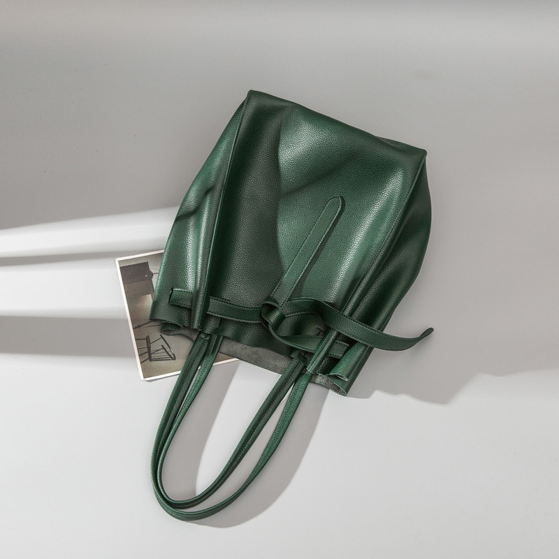 Leren schoudertas met grote capaciteit in emmer voor damesmeisjes handtassen mooi zwart groen