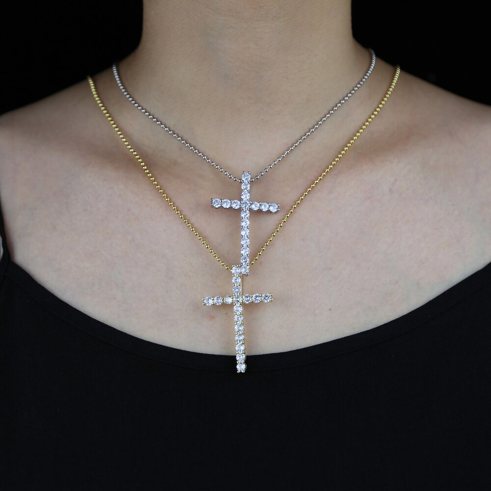 Iced out bling women girl jewelry hiphop bling 5A cubic zirconia cz tennis chain 30*50mm cross pendant choker necklace