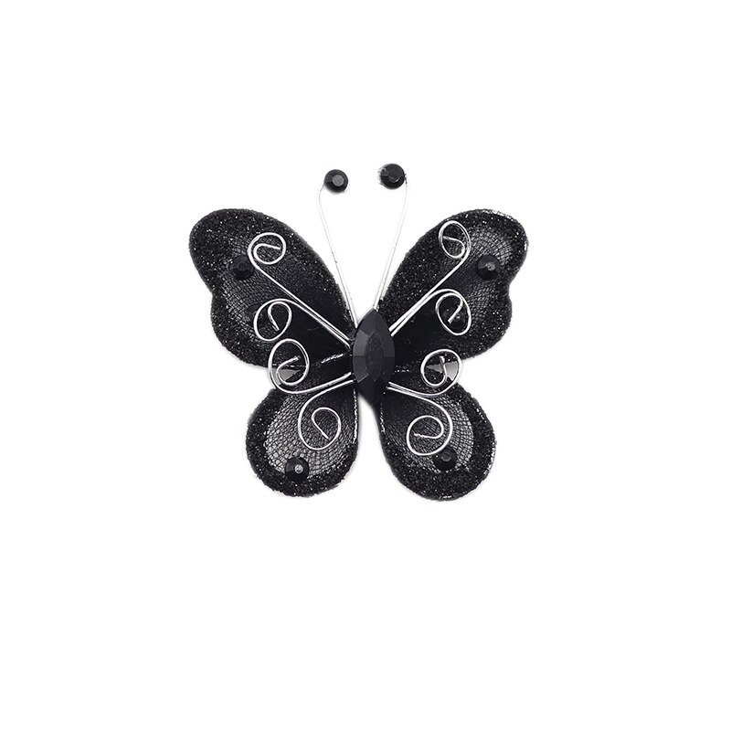 10 sztuk 2 &quot;Organza siatka nylonowa motyle z drutu i dżetów brokat na dekoracje ślubne księga gości Home Decor Party: Black