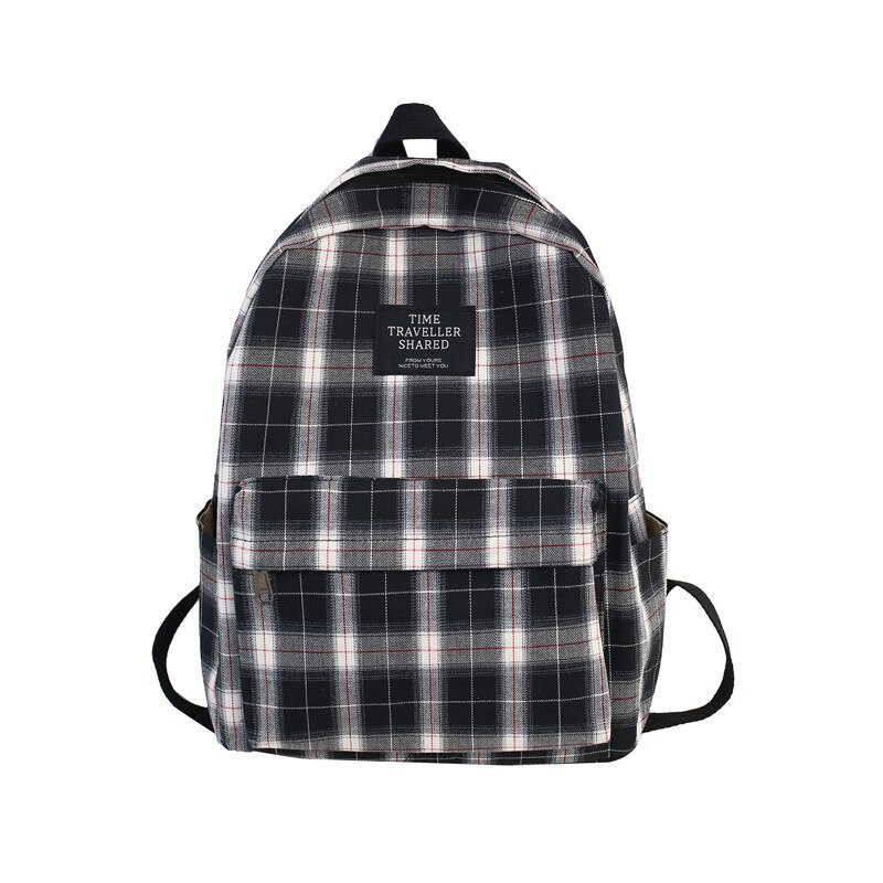 Studenten Rugzak Vrouwen Plaid Patroon Schooltas Canvas Softback Campus Stijl Rugzak Reizen Rugzak Vrouwelijke Rugzakken Dames: Black