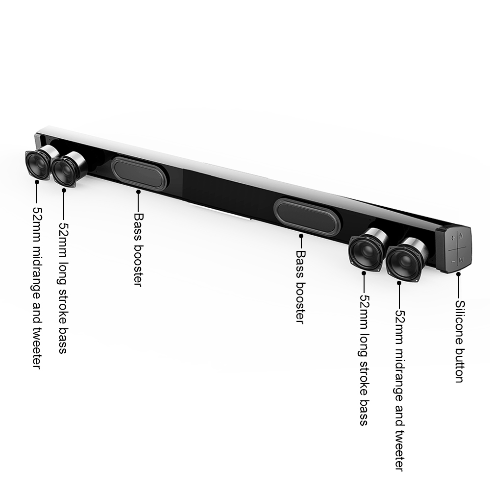 Wireless Bluetooth 5.0 Speaker Subwoof 40W Sound Bar 3D Home TV Wall-Mounted Theater Soundbar Sound Amplifier Remote Control