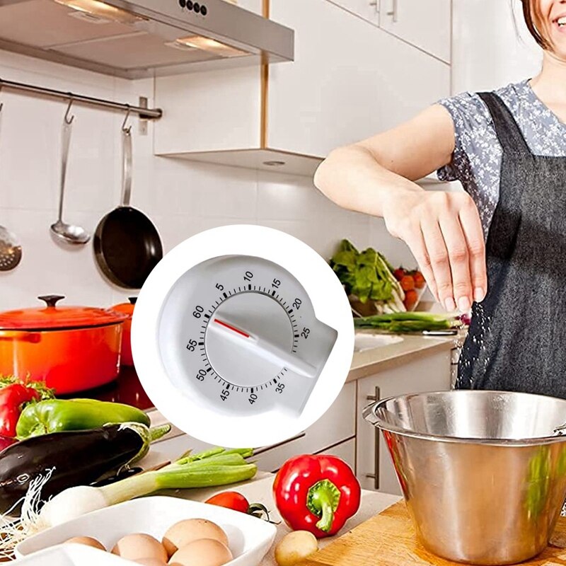 Kitchen Timer, 60 Minutes Mechanical Timer Clock Easy To Read Operate (White)