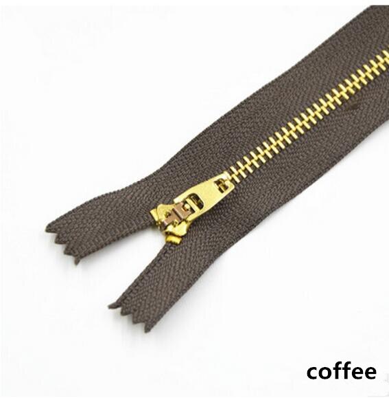 5 pièces 3 # fermeture à glissière en métal 13cm serrure automatique fermeture à glissière pour pantalon veste poche jean sac bricolage couture Zips vêtement accessoires A4-17: coffee