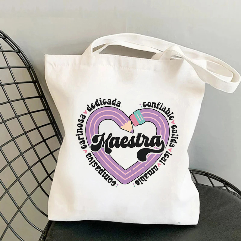 Maestra Spaanse Leraar Canvas Draagtas Organiseren Herbruikbare Boodschappentas Supermarkt Tas Reizen Grote Capaciteit Schoudertassen Lunchbox: Blauw
